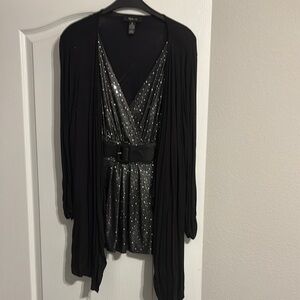 Glamorous Style & Co. Black and Silver Belted Top and Sweater Set
